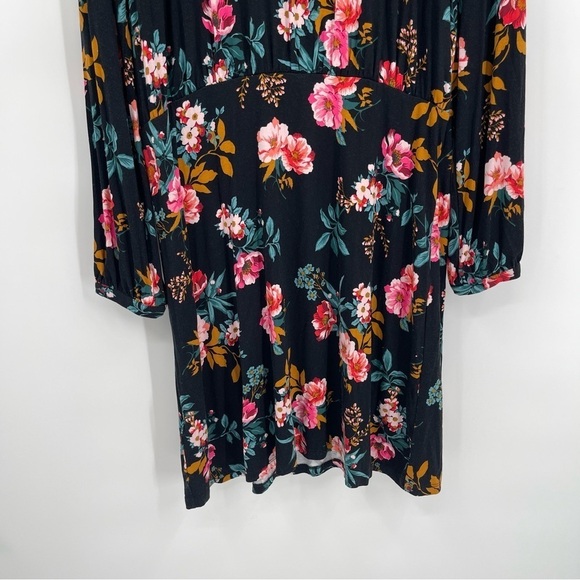 Ann Taylor LOFT NWT Women Black Floral Dress Size 14 Deep-v Back Long Sleeves - Picture 4 of 12